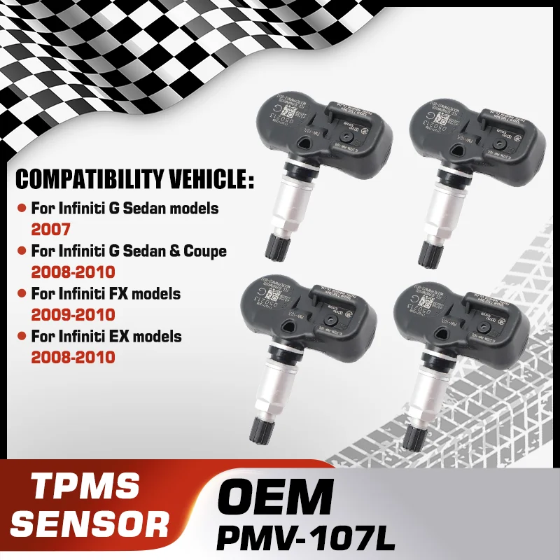 

PMV-107L For Infiniti G Sedan models Infiniti G Sedan&Coupe models Infiniti FX models Infiniti EX models Nissan 370Z TPMS Sensor