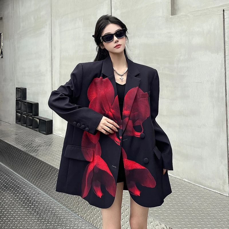 Women's 2025 Spring Autumn Contrast Color Blazers Women's High-end Printed Design Tailored Coats Trendy Female Suit Jackets Tops