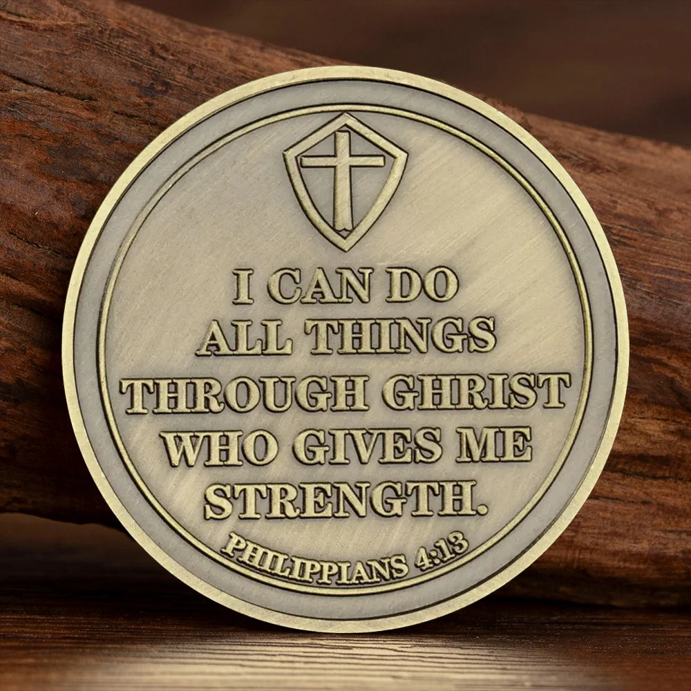 I Can Do All Things Antique Bronze Plated Challenge Coins Featuring A Kneeling Knight Templar Honor Souvenir Coin Special Gift