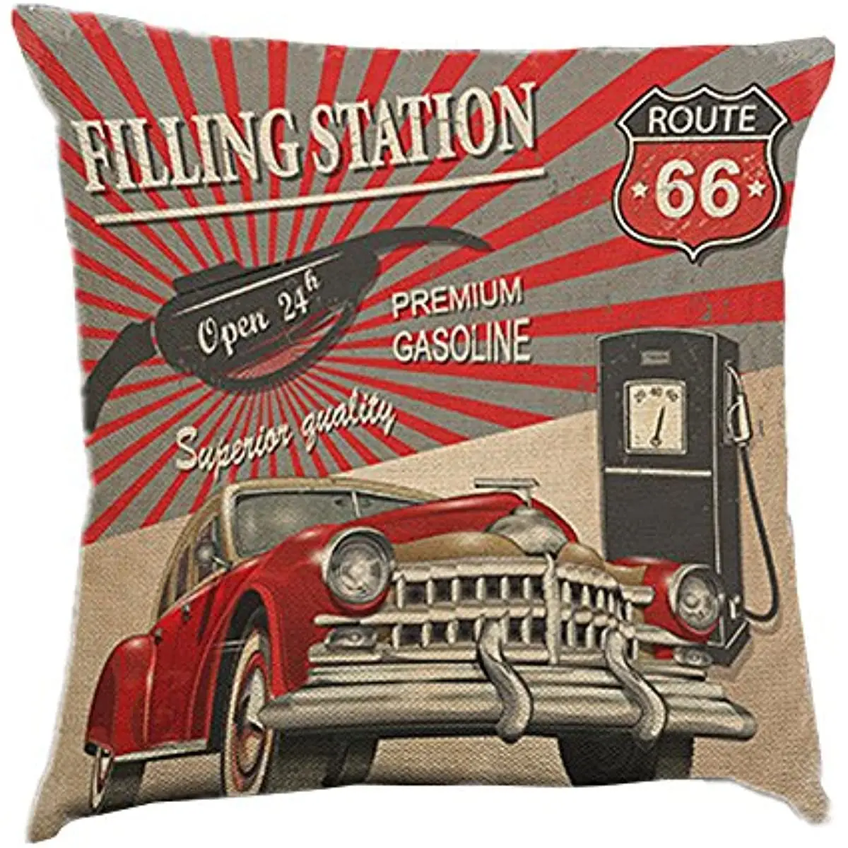 

Vintage Throw Pillow Covers Decorative Cartoon 66 Route Cars Print Funny Quote Cotton Blend Linen Pillow Cushion Cover