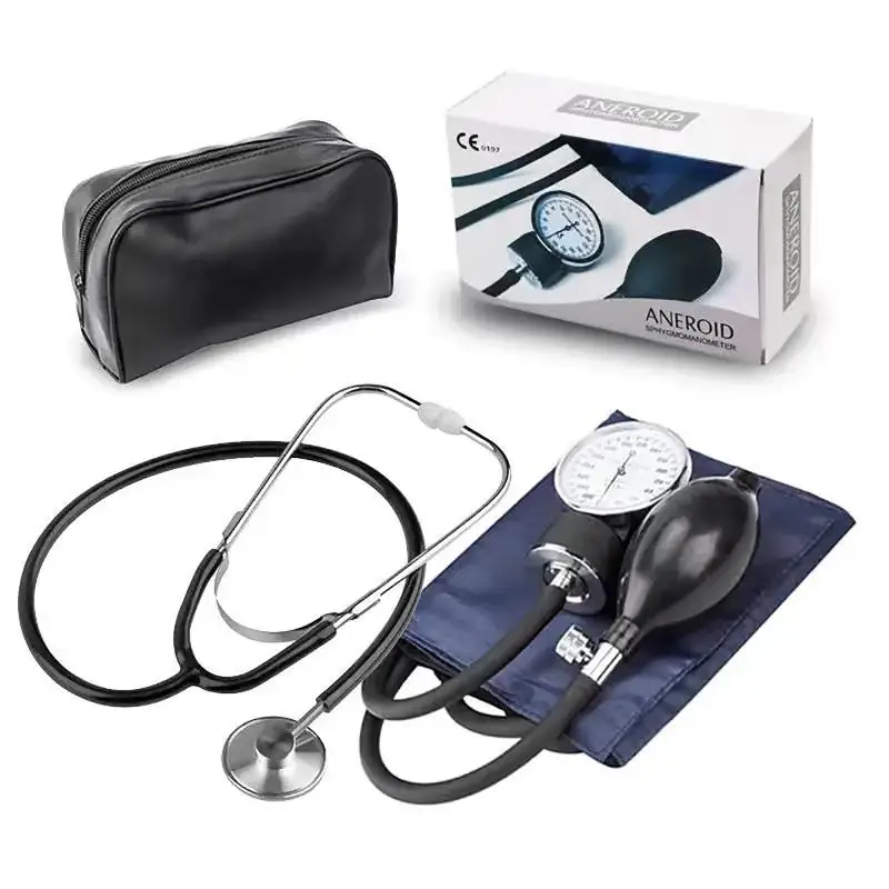 New 1 Set Manual Aneroid Sphygmomanometer With Stethoscope Kit Portable Blood Pressure Monitor For Home  Use