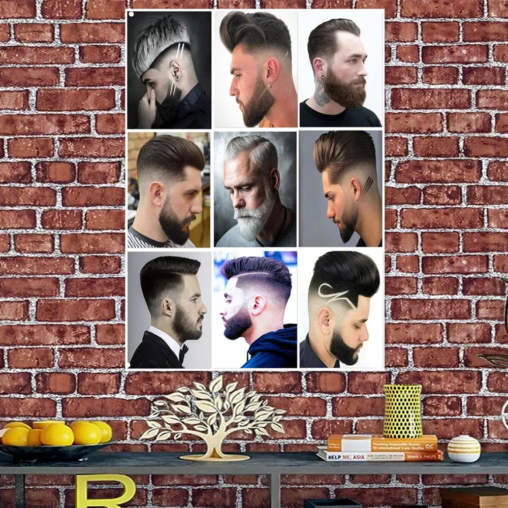 New Popular Short Business Hairstyle For Men Poster Wall Flag Haircut & Shave Service Signboard Barber Shop Wall Decor Banner 9