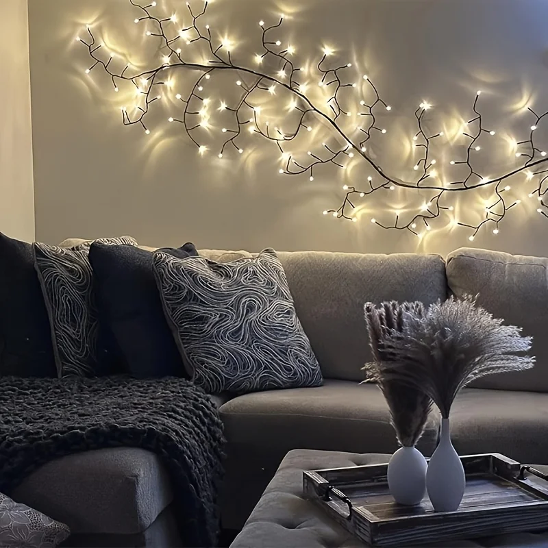 Bendable Withered Tree Branch LED Lights, Natural Twig Shape Copper Wire String Lights, Rustic Courtyard Wall Ambient Decoration