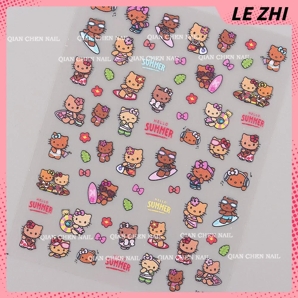 Kawaii Cartoon Nail Art Stickers Black Hawaii Hello Kitty Mymelody Kuromi Vacation Style Fashion DIY Decorations Accessories