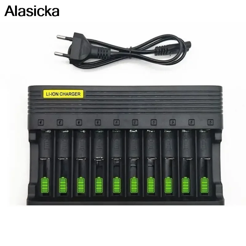 18650 Battery Charger EU 10slots Smart Lithium Charging 14500 16350 18500 USB Output Li-ion Rechargeable Battery Charger