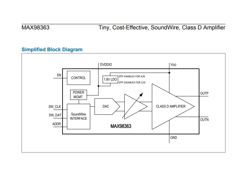 MAX98363DDEV #   ชุดประเมินผลสำหรับเครื่องมือพัฒนาไอซีเสียงแบบกำลังขับเดี่ยวของซาวด์เวียร์
