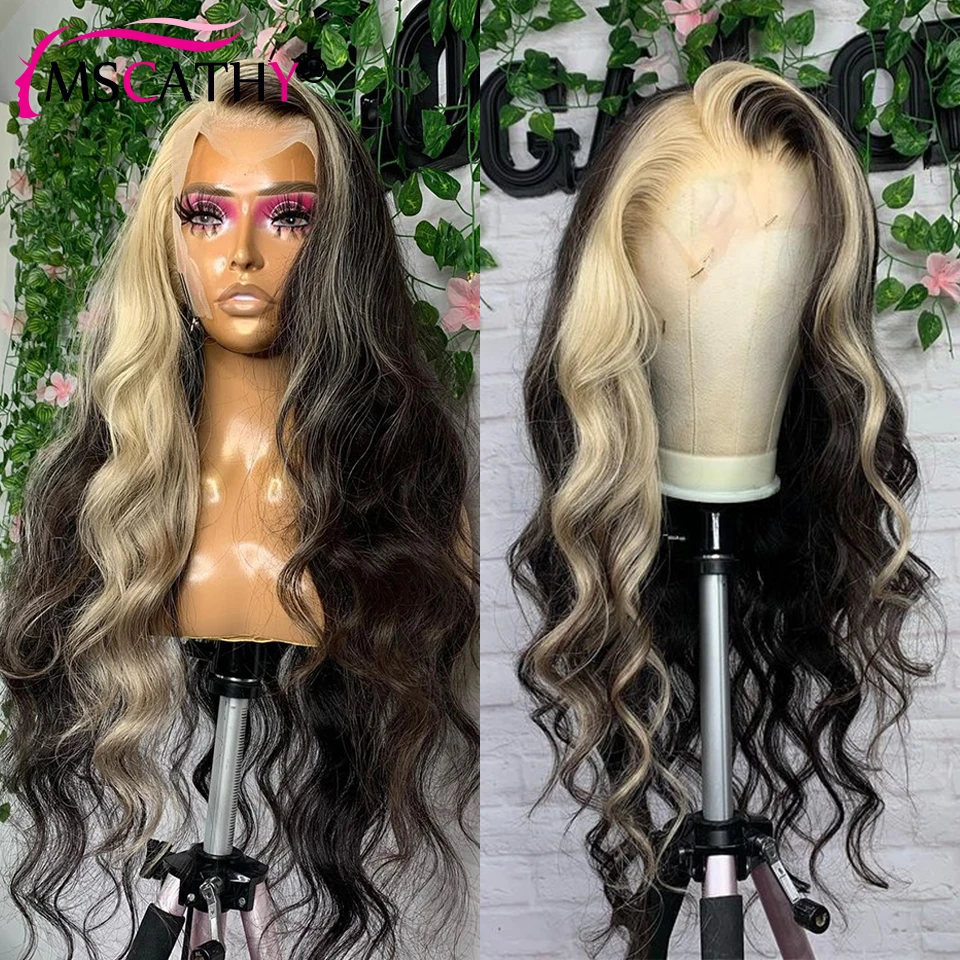 Loira Highlight Lace Front Perucas para Mulheres, Onda Corporal, Cabelo Humano Remy Brasileiro, Peruca Frontal de Renda Transparente HD, Pré Arrombada