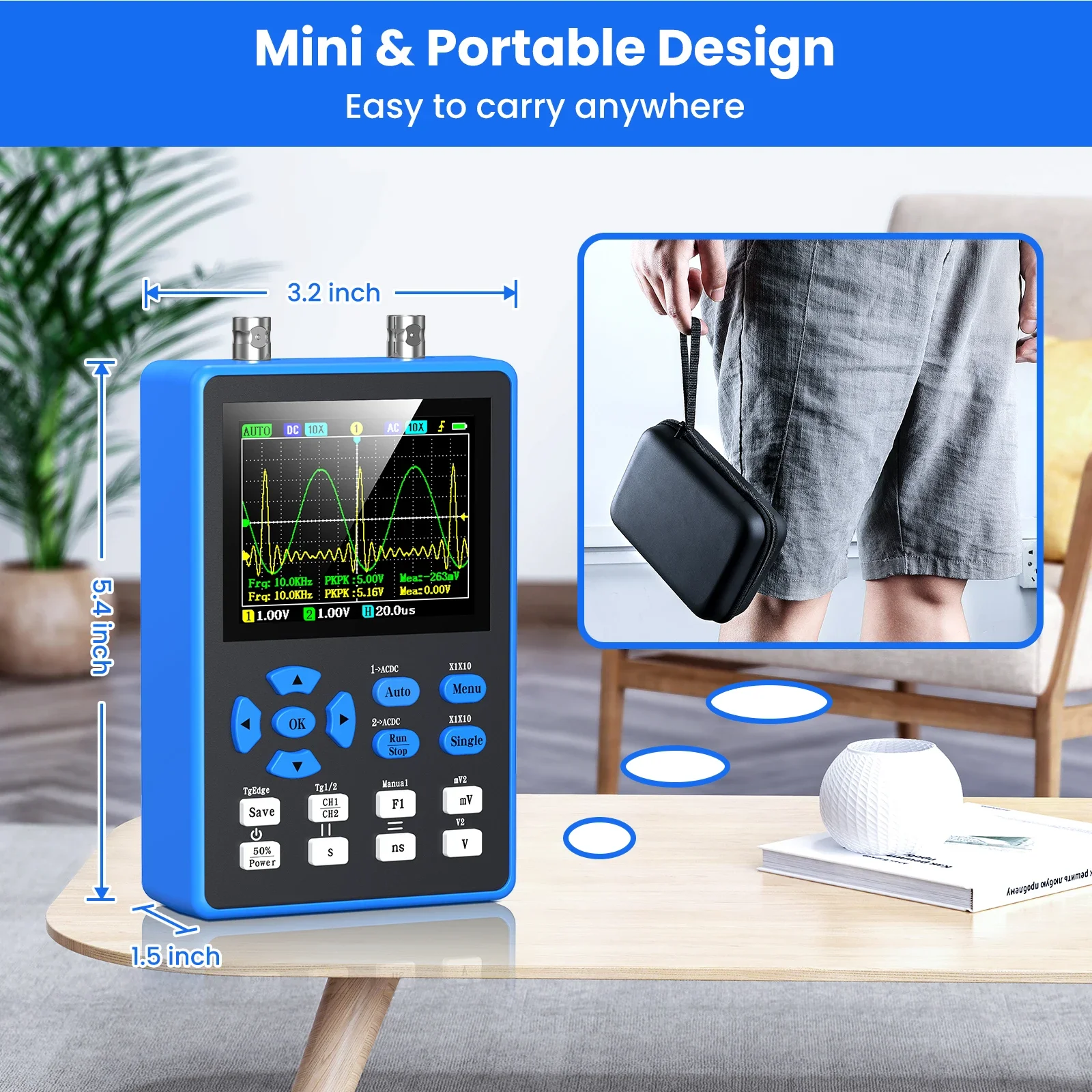 DSO2512G 2.8 Inch Handheld Digital Oscilloscope 120M Bandwidth Dual Channel Oscilloscope Signal Generator 500MSa/s