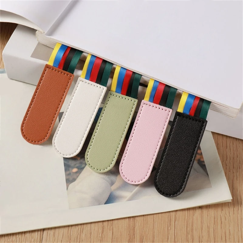 Leather Bookmarks Ribbon Bookmarks with 5 Color Ribbons Bible Book Marks Ribbon Page Markers for Bible Poems Novel