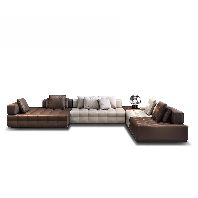 Large apartment full leather sofa villa u-shaped living room ultra-deep sitting wide suspension mold square sofa