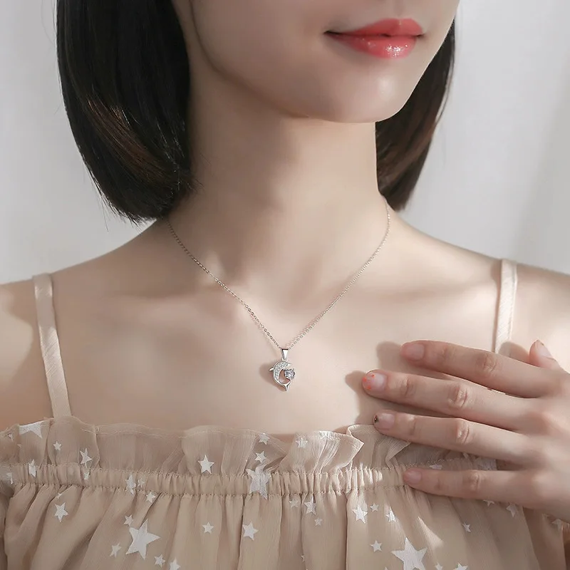 S925 1CT مويسانيتي قلادة دولفين الزركون مجوهرات أنيقة المرأة أقراط قلادة مجوهرات عالية الجودة