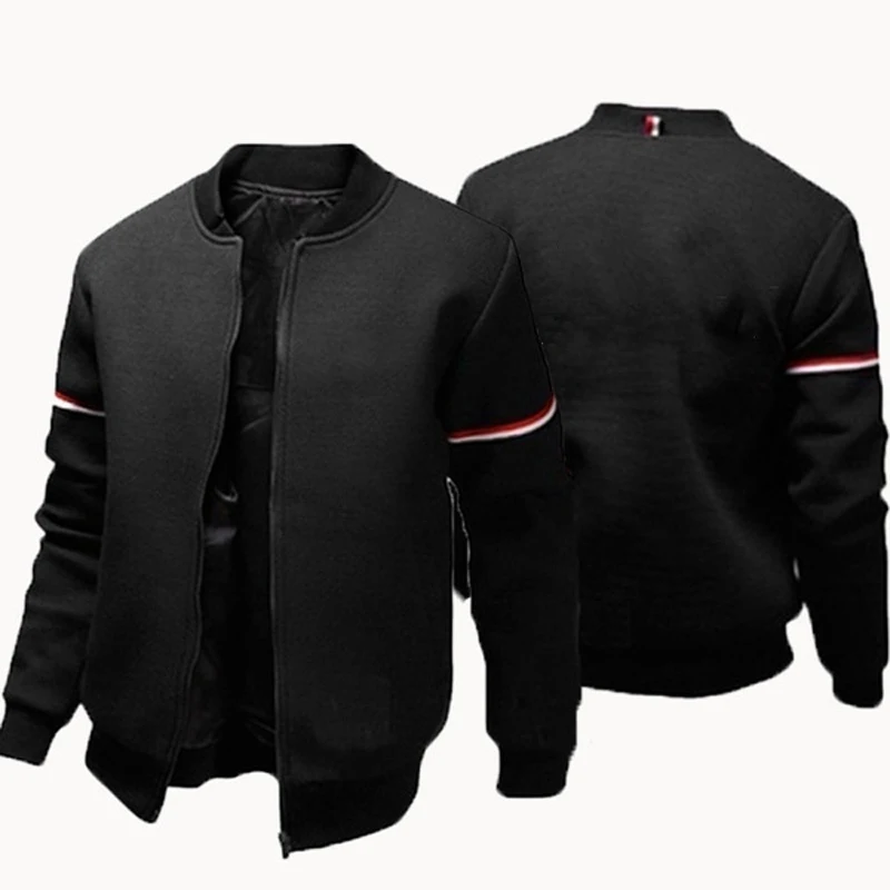 Men Solid Color Jacket Long Sleeve Slim Fit Sport Outdoor Tops Coat Black White Navy Blue S-4XL