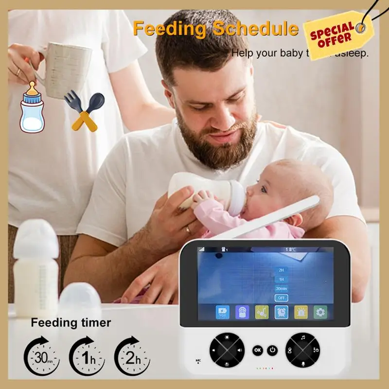 

Stable Performance-Video Baby Monitor, Baby Caregiver, 4.3Inch IPS Screen Baby Camera Monitor Lullaby Feeding Alert,720P
