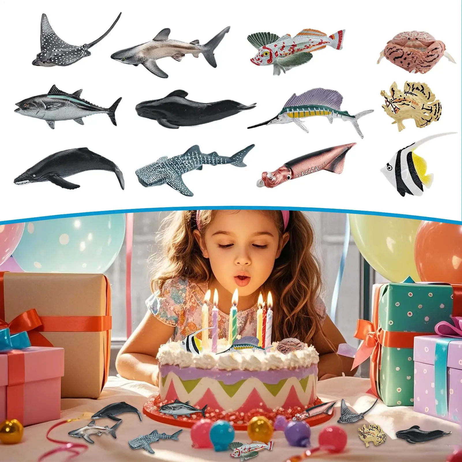 12pcs Realistic Fish Toy Cognitive Interactive Play Pretend Fake Fishes for Outdoor Home School Classroom Learning Exploration