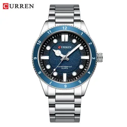 CURREN 8450  Men's Quartz Watch Business Blue Green Clock Analog Display Stainless Steel Strap Wrist Watches for Male