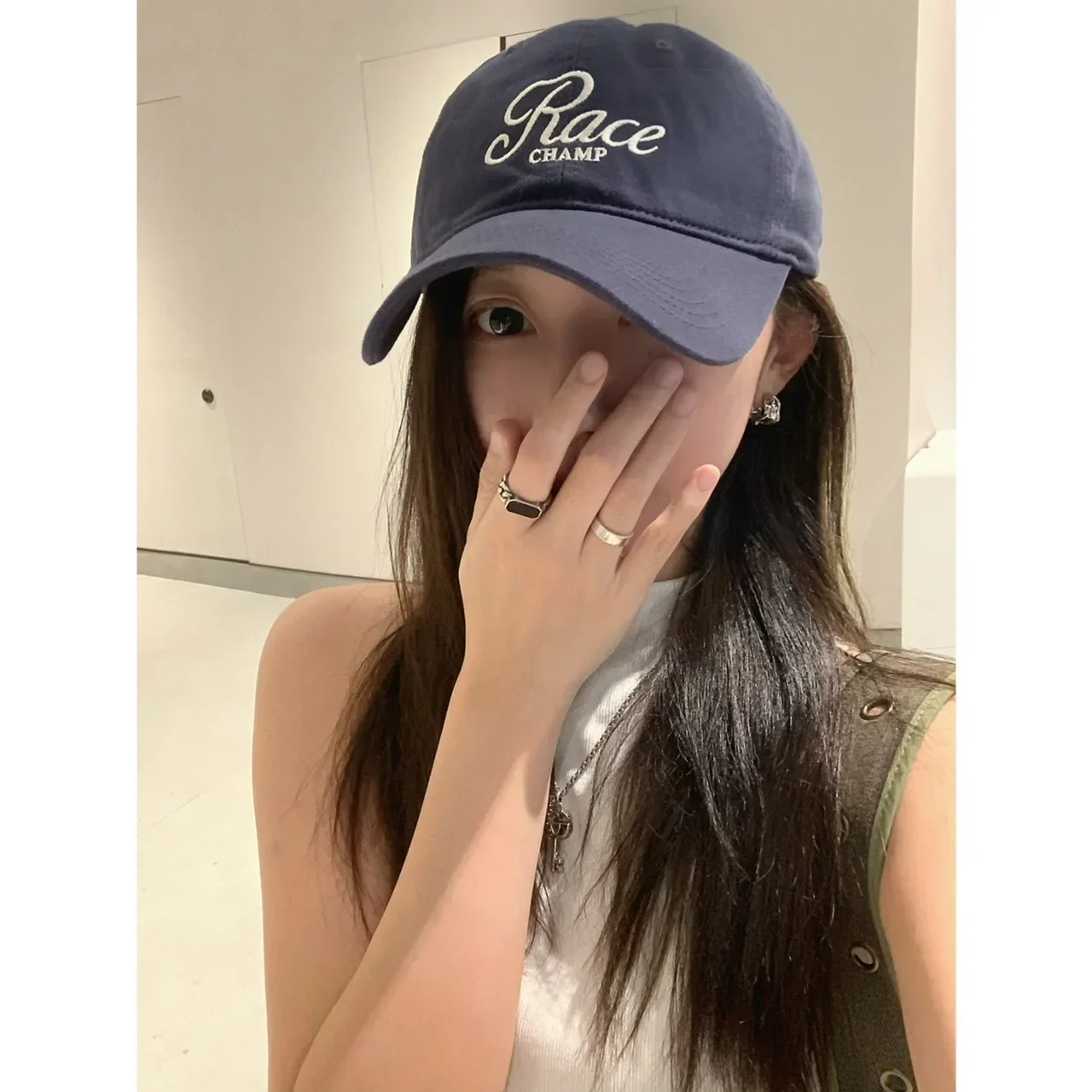 Hat versatile big head circumference showing face small cap letter embroidery deep soft top baseball cap women