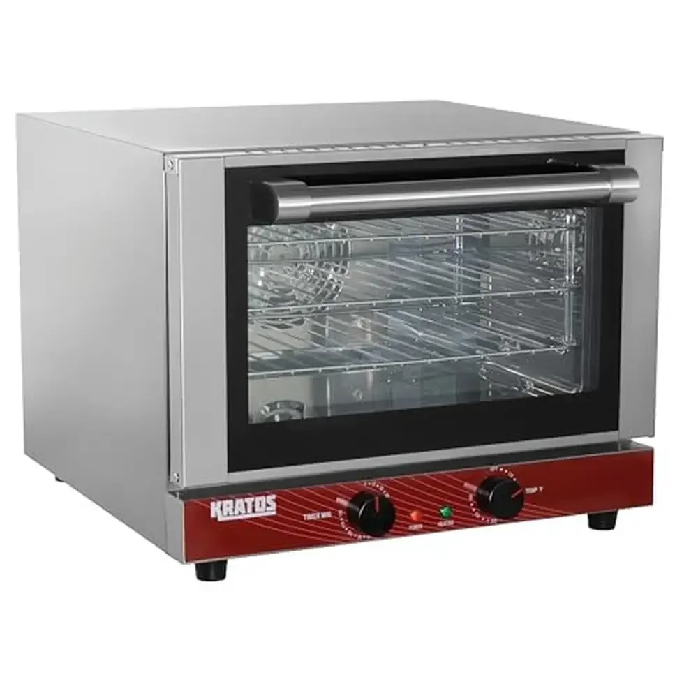 Commercial Countertop Convection Oven 3 1/4 Size Sheet Pans Adjustable Thermostat Dual Pane Glass Door Stainless Steel ETL