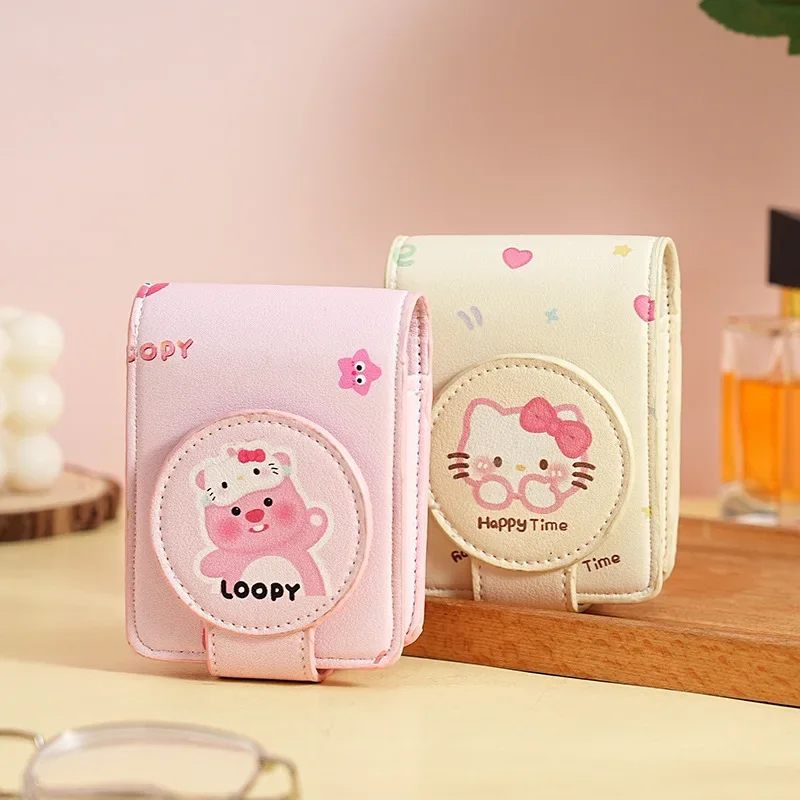 Cute Hello Kitty Lipstick Bag Fashion Portable Lipstick Storage Bag Small Cosmetic Protective Cover with Mirror Girlfriend Gifts