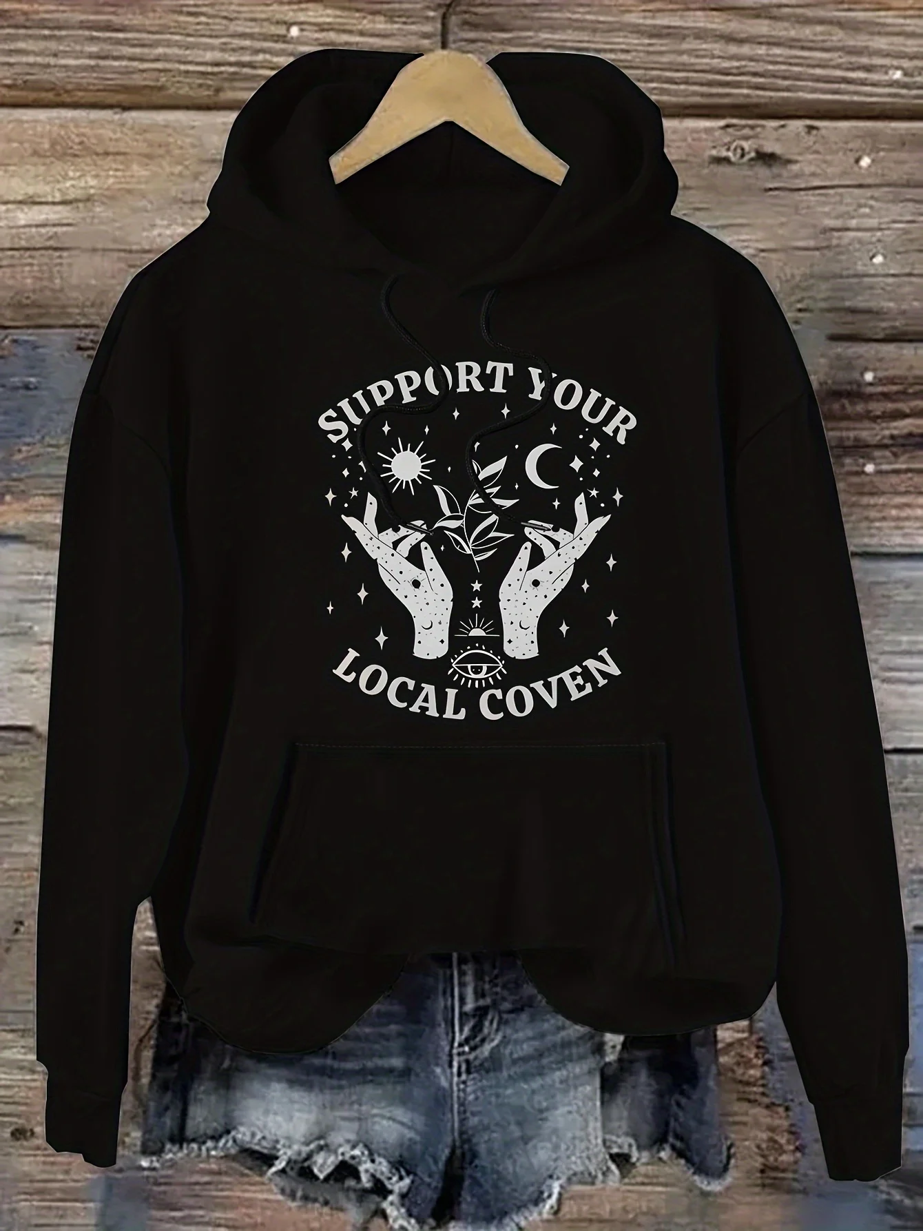 Women's loose-fitting hooded long-sleeved drawstring kangaroo pocket pullover hoodie, casual street style, autumn daily wear