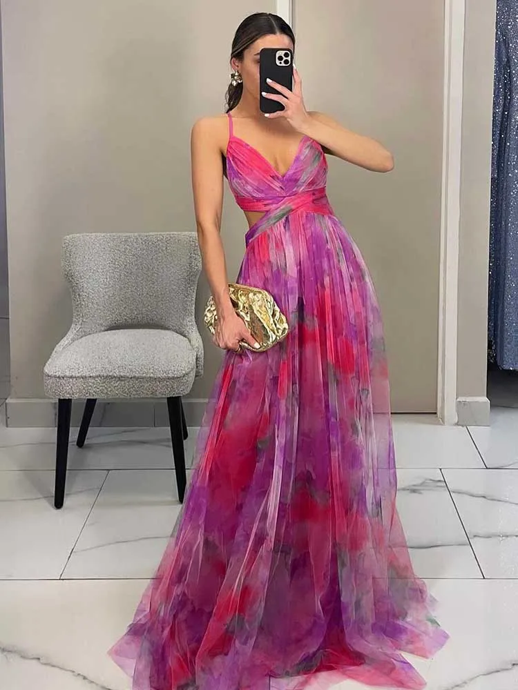 Boho Chic Jurken voor Feestjes Hoge Taille Dames Zomerjurken Verjaardag Sexy Mesh Rugloze Spaghettiband Maxi Jurk Slankmakend