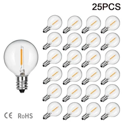 25PCS G40 LED String Lights Replacement Bulb E12 220V Warm White 2200K LED Lamps Replace G40 7W Incandescent Bulbs