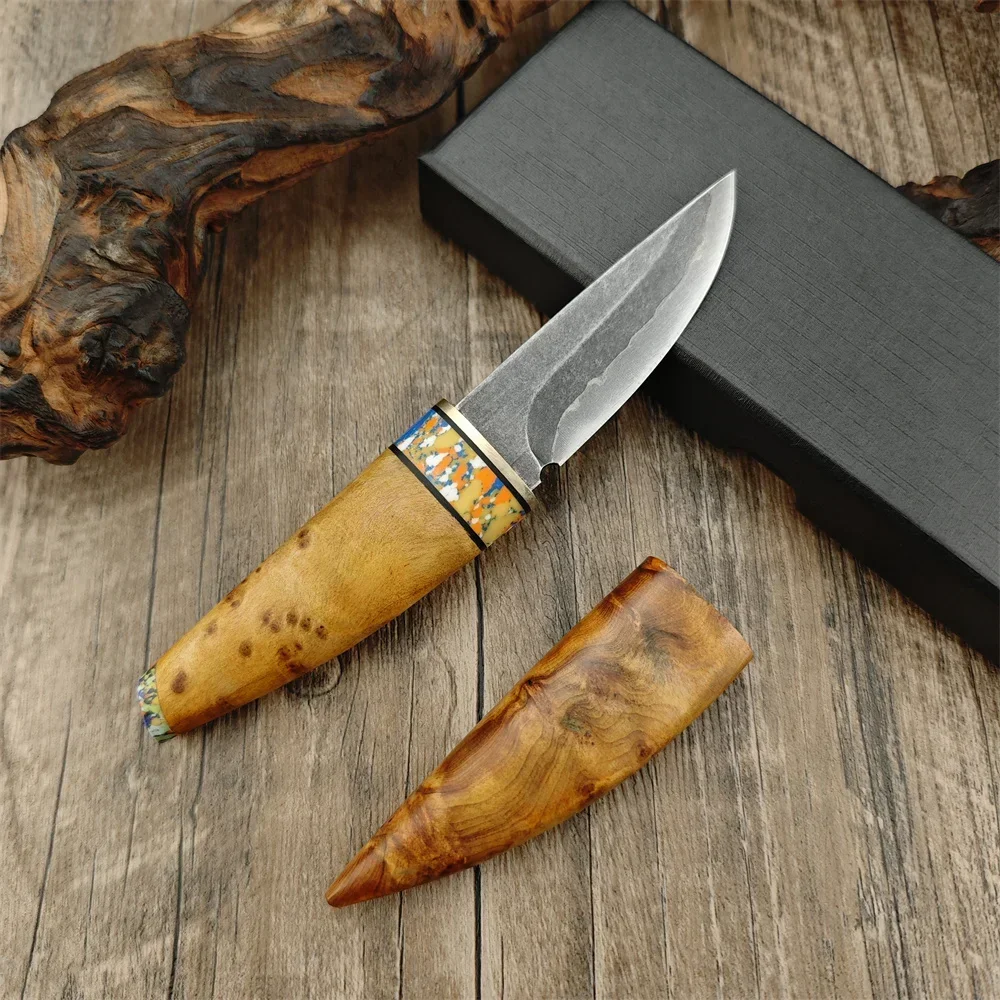 

Portable Mini Straight Knife Composite Steel Laser Laser Blade White Shadow Wood Handle Kitchen Knife Fruit Knife Gift