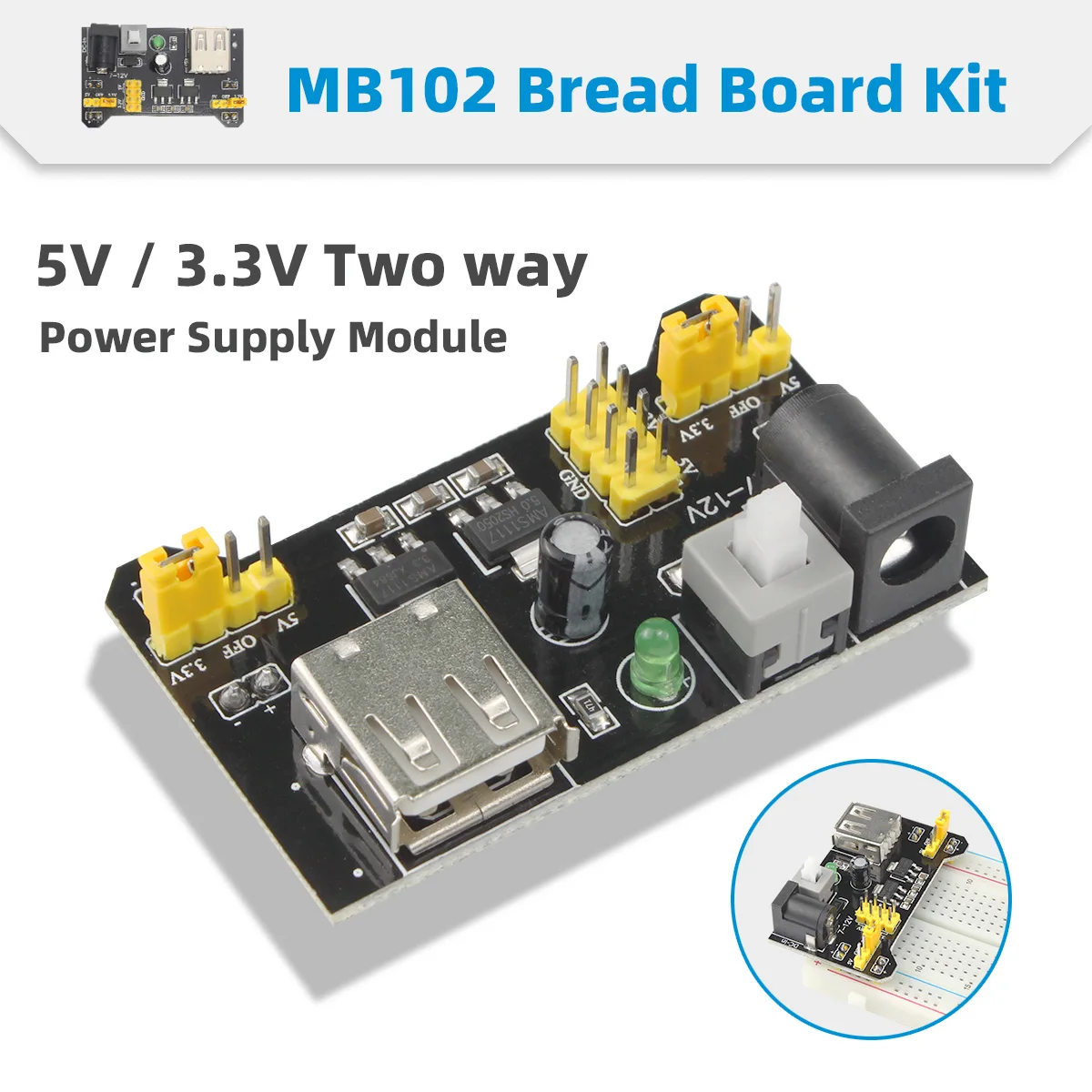 New MB102 Breadboard Kit Power Module + 830 Points Breadboard + 65 Pcs Jumper Wires + 140Pcs U Shape Solderless Jumper Wires