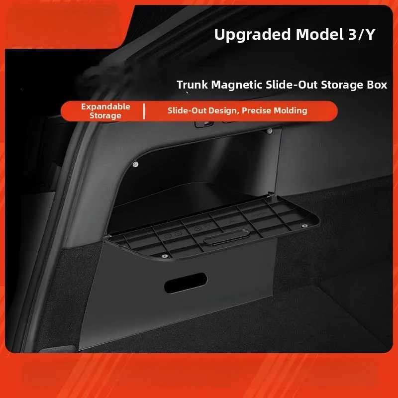 For Tesla New Model 3 trunk side storage box magnetic suction pull-out car storage Car Accessories 2024-2026