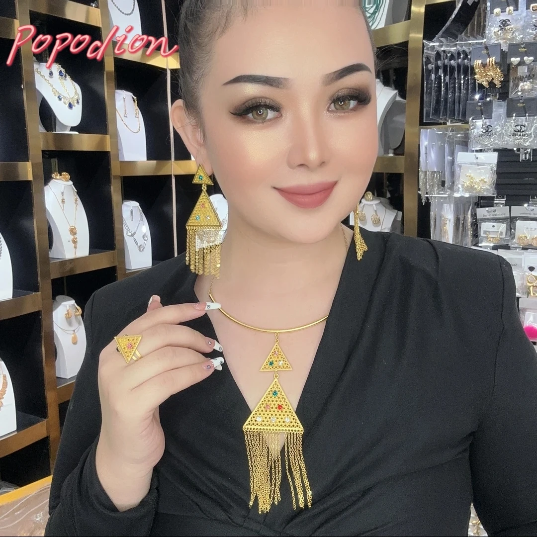 New 24K Gold Plated Dubai Jewelry Necklace Ring Women's Earrings As A Beautiful Gift For Beautiful Women YY10300