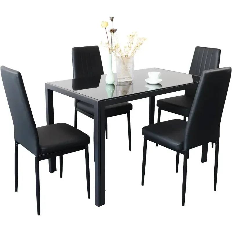 Super Stable Dining Table Set for 4, 5-Piece Kitchen Table and Chairs for 4, Modern Glass Dining Room Table