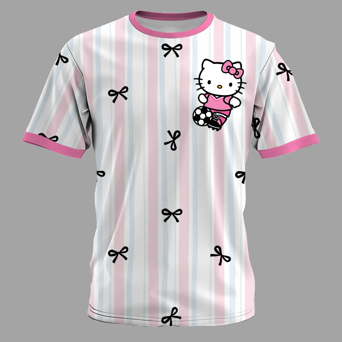 

Футбольная рубашка с рисунком Hello Kitty, повседневная уличная женская футболка большого размера с короткими рукавами, мужская детская футболка