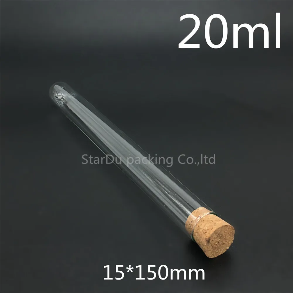 15*150mm Round Bottom Tube Cork Tube High Temperature Resistant Thick Glass Tube 20ml 20pcs/lot