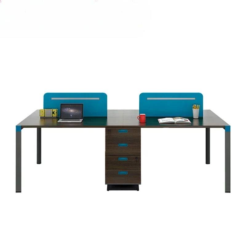 

l # Simple Wooden Workstation Blue Screen Desk Partition With Four Metal Legs Employee desk office furniture