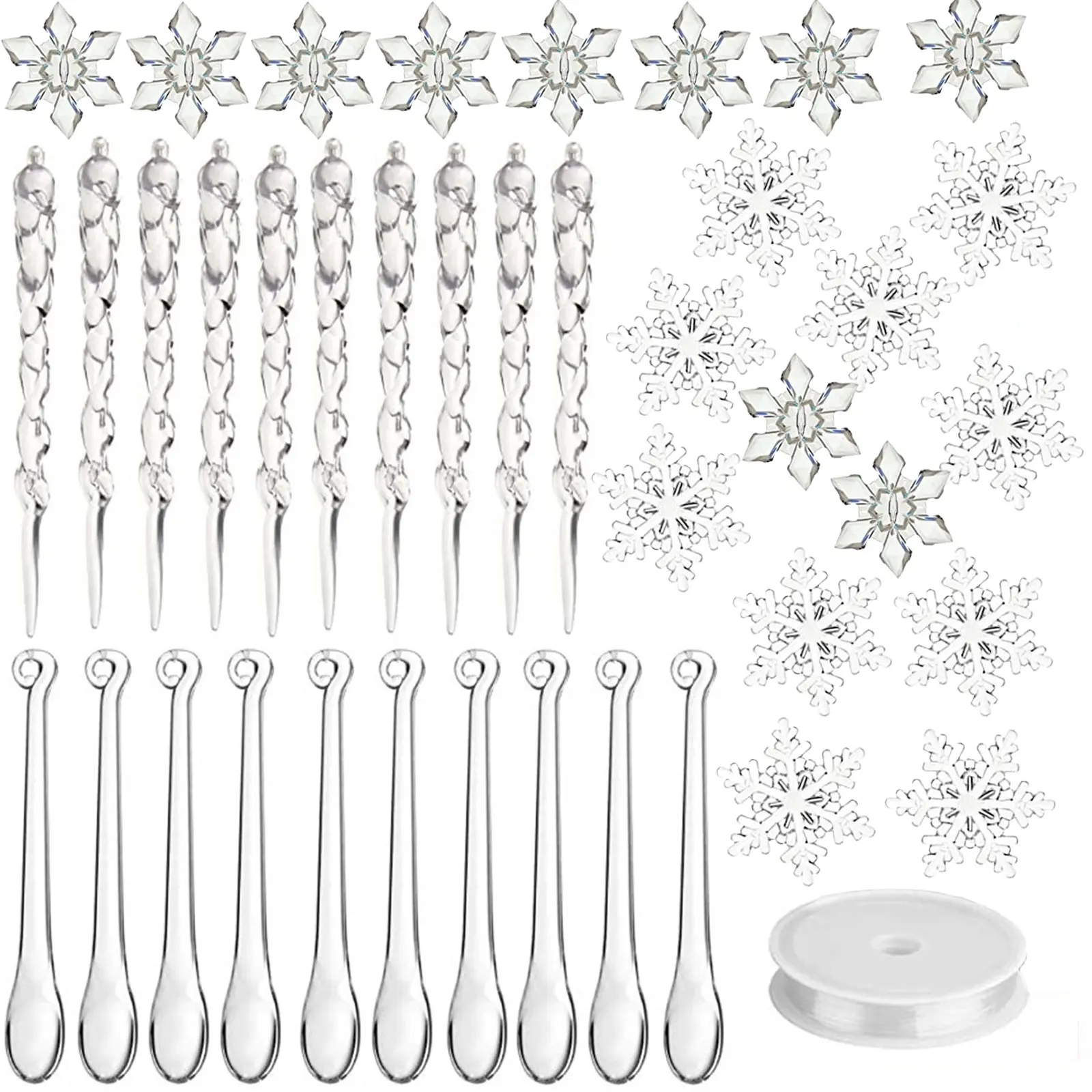 

40pcs Christmas Decoration Kit Acrylic Crystal Snowflake Icicles Christmas Tree Ornaments for Xmas Winter New Year Party Decor