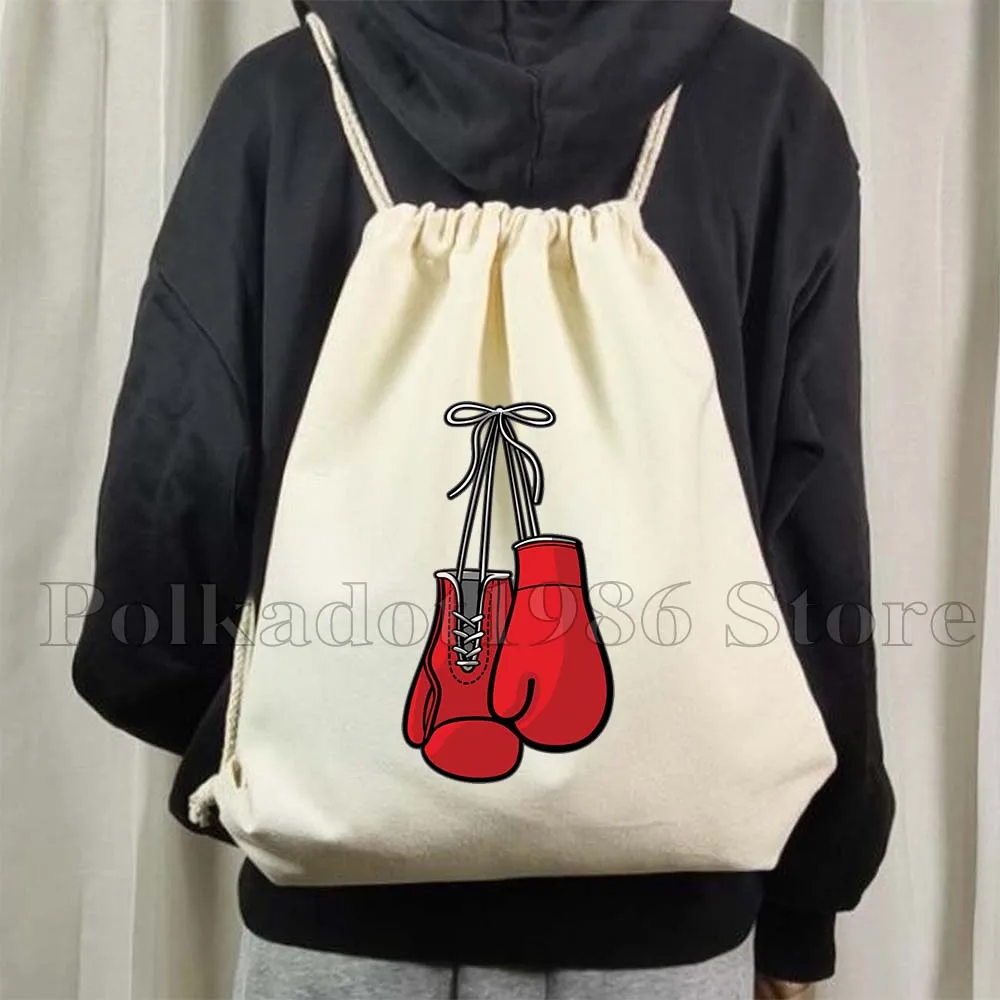 Keep Fighting Yourself Cute Strong Red Fighter Boxing Gloves Muay Thai Gifts Canvas Drawstring Bag Soccer Backpack Gym Sackpack