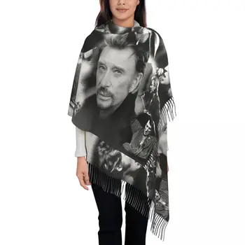 Bufanda Retro con estampado personalizado de Rock Johnny Hallyday para hombre y mujer, bufandas cálidas de invierno, chal para cantante francés y Francia