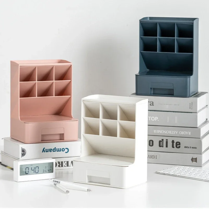 

Diagonal Insertion Multi Grid Pen Holder with Drawers Student Stationery Storage Box Office Desktop Organizing Accessories