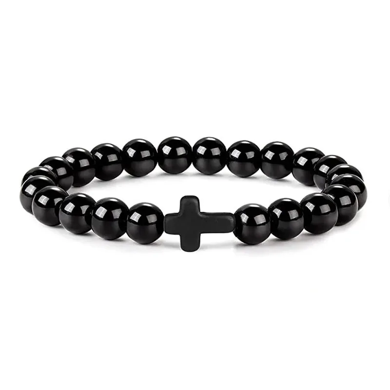 Gebet Männer Naturstein Holz Perlen Rosenkranz Hämatit Kreuz Armbänder Onyx Meditation Armband Frauen Yoga Schmuck Homme Pulsera – Detail 9