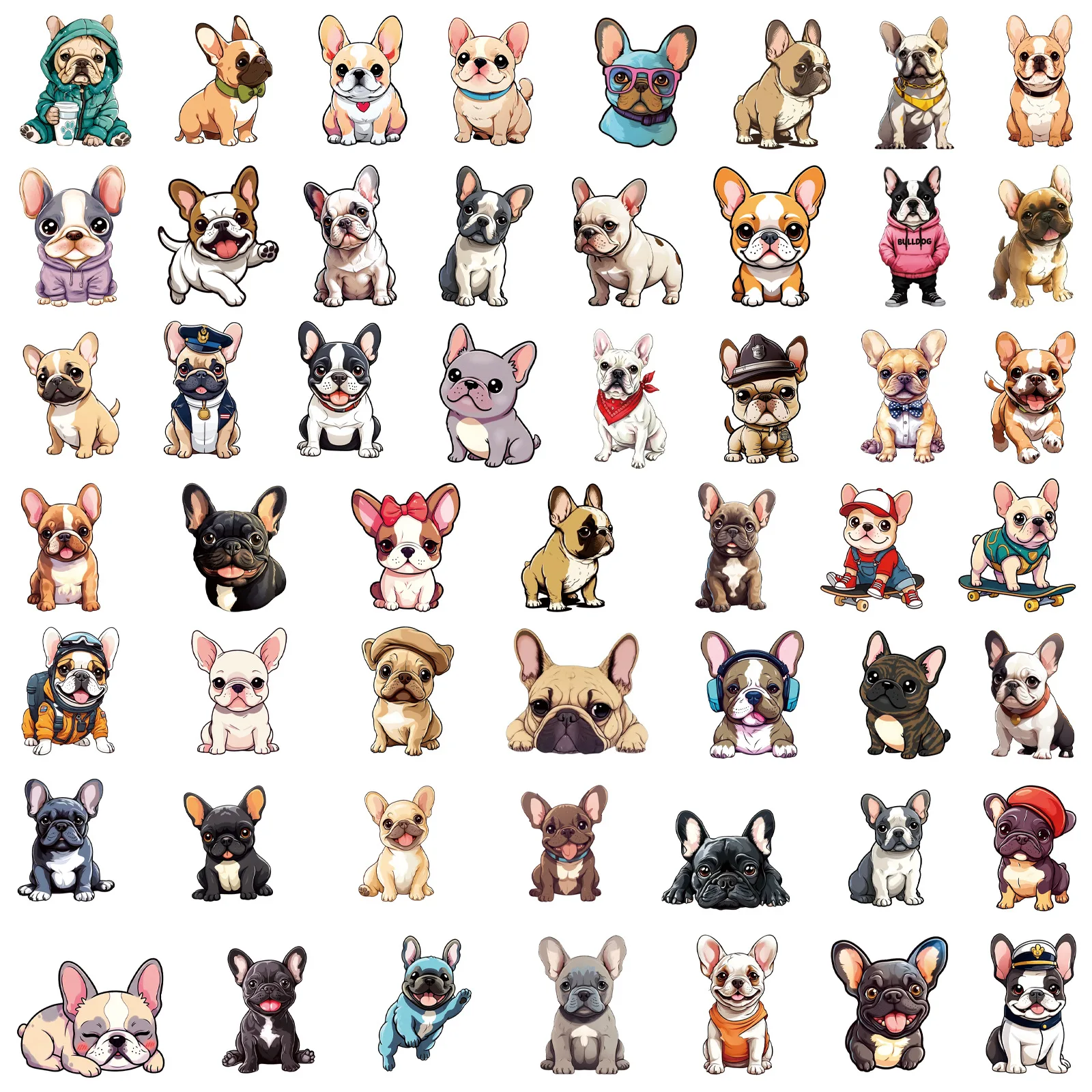 

50PCS French Bulldog Sticker Cute Dog Cute Cartoon Style Decorative DIY Phone Case Notebook Account Waterproof Sticker Kids Toy