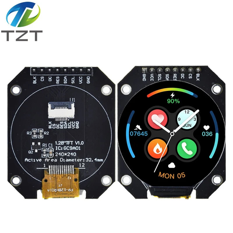 Imagem -05 - Módulo de Exibição Lcd Tft para Arduino Rgb Redondo 240x240 Driver Gc9a01 Fios Interface Spi Pcb 240x240 1.28