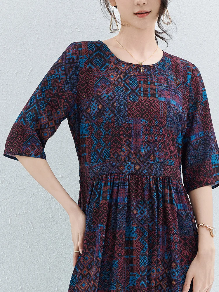 

Элегантное летнее платье миди с цветочным принтом, приталенное, А-силуэт, из шелковистой ткани, с коротким рукавом, для женщин