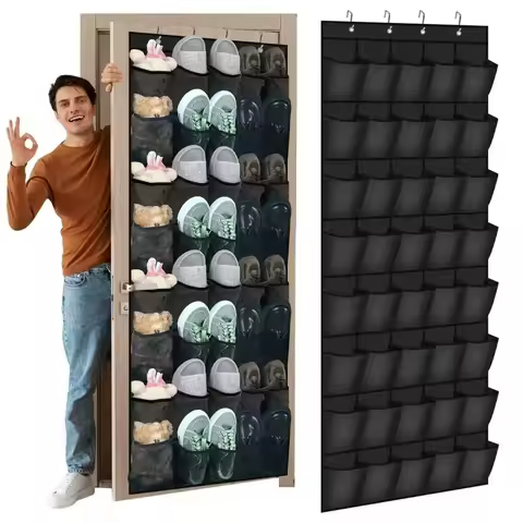 40/24/14 Grid Wall-Mounted Shoe Organiser Fabric Closet Bag Storage Rack Mesh Pocket Clear Hanging Over The Door Cloth Box