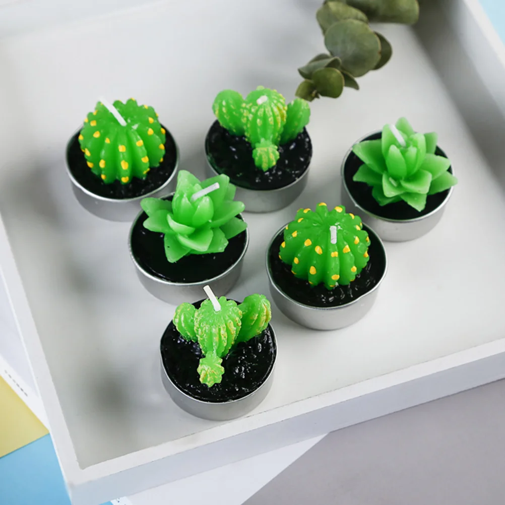 6 PCS Realistic Candles Handmade Succulent Cactus Creative Tealight Plant Paraffin