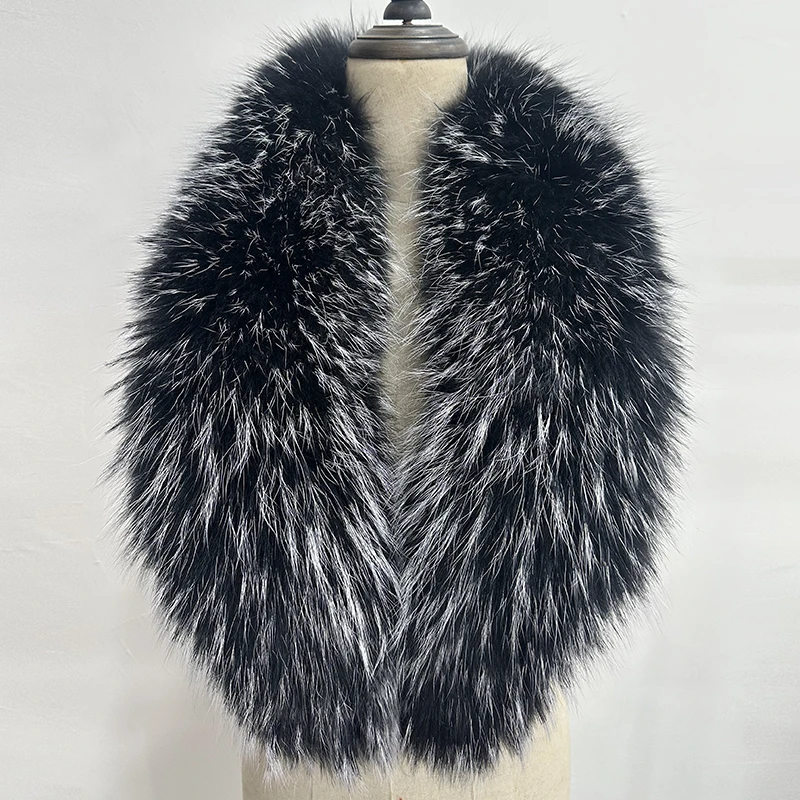 Natural Fur Collar Real raccoon fur fox collar natural scarf Genuine Big Raccoon Jacket Fur scarf warp shawl winter neck warmer view 4