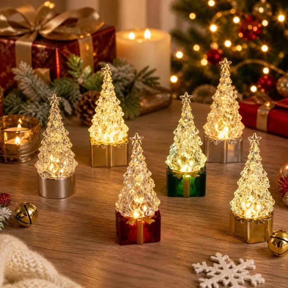 Creative Christmas Tree Night Light Flameless Warm Light LED Atmosphere Lamp Battery-Operated Smokeless Mini Electronic Lamp