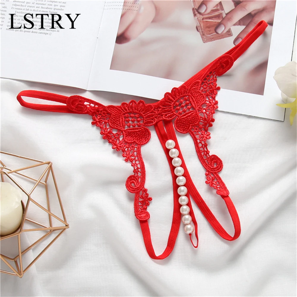 T Panties Female Underwear Lace Seamless Thongs Women\'s Pants Sexy Pearl G-String Erotic Women Crotchless Breathable Sleepwear