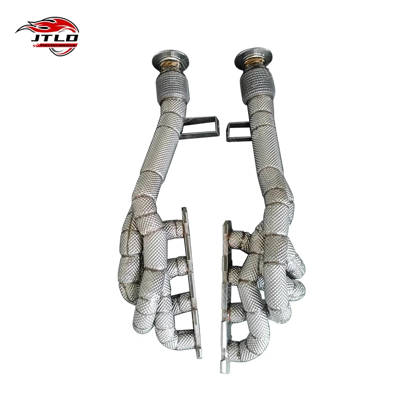 JTLD 304 Stainless Steel Exhaust System Catless Manifold Tube Pipes for Audi R8 V8 4.2 2008-2020 Exhaust header With Heat Shield