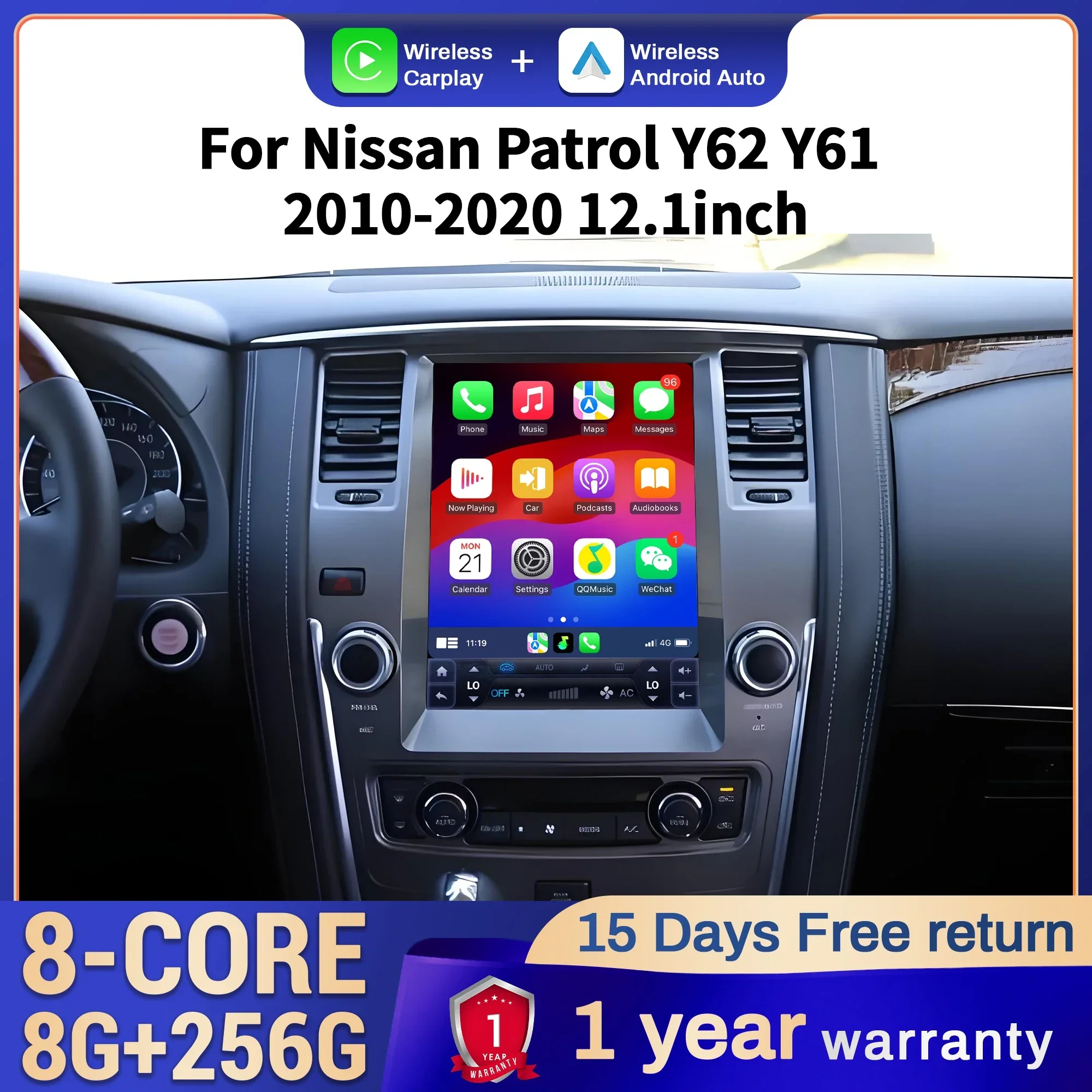 

12.1 Inch Android 14 Car Radio for Nissan Patrol Y62 Y61 2010-2020 with Wireless Bluetooth CarPlay Multimedia Touch Screen