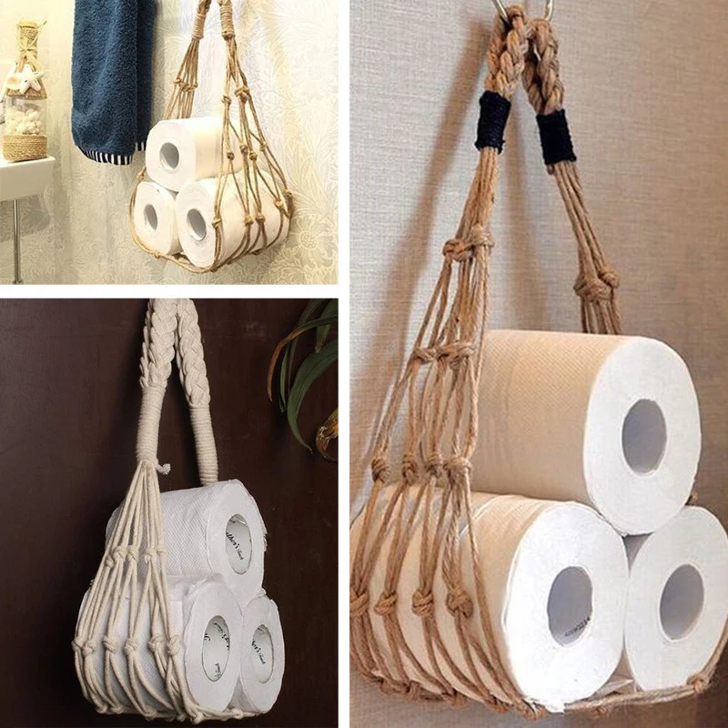 Nordic Hanging Cotton Rope Holder For Toilet Paper Magazine Books Holder Home Hotel Storage Hanging Pocket Rack Bathroom Decor