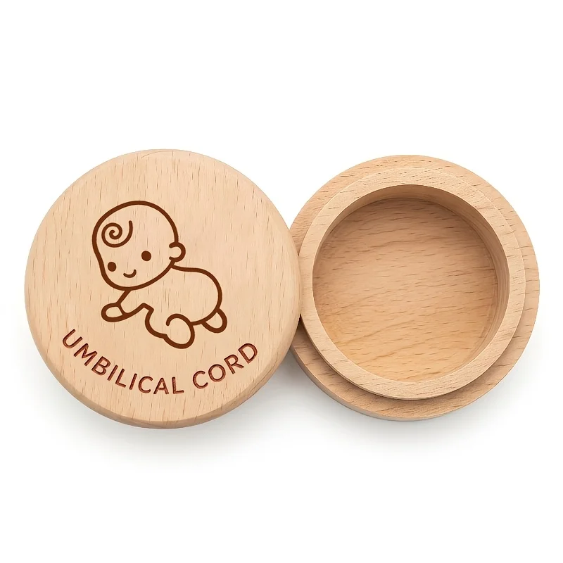1PCS Umbilical Cord 2D Wooden Storage Box Tooth Fetal Hair Collector Birth Souvenir Home Decoration Birthday Anniversary Gift